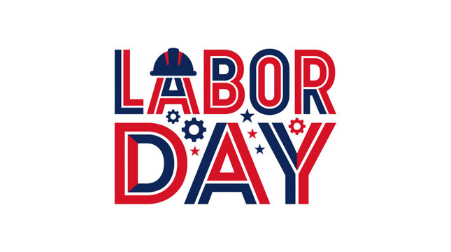 Labor Day vector typography design, two tone red and blue text art isolated on white background for banner, card, or poster