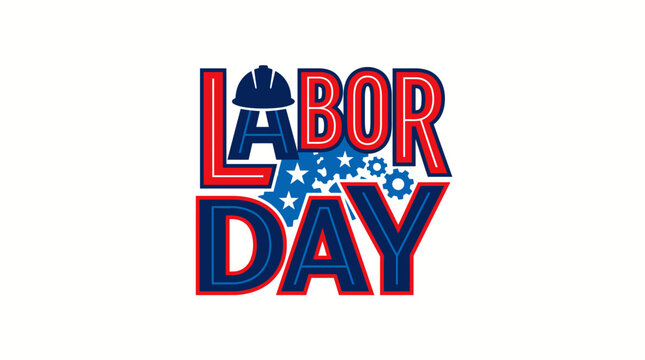 Labor Day vector typography design, two tone red and blue text art isolated on white background for banner, card, or poster