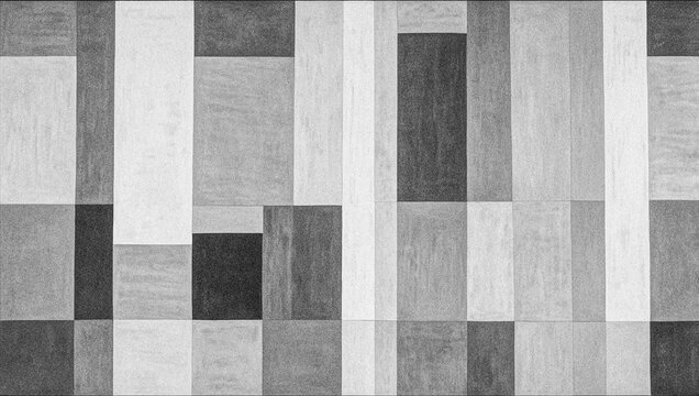 Monochrome geometric wood paneling texture, rustic timber block wall pattern, abstract grey wooden mosaic background for interior design