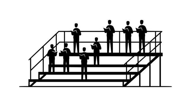 Choir Performing on Tiered Risers with Sheet Music, Silhouette Style