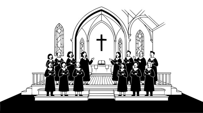 Church Choir Singing in a Religious Sanctuary