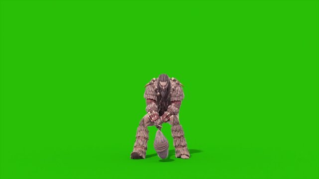 Green Screen Barbarian Warrior Attack Front 3D Animation Rendering CGI 4K