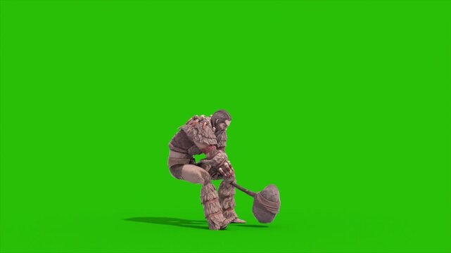 Green Screen Barbarian Warrior Attack Side 3D Animation Rendering CGI 4K