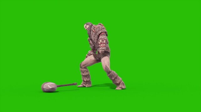 Green Screen Barbarian Warrior Die Front 3D Animation Rendering CGI 4K