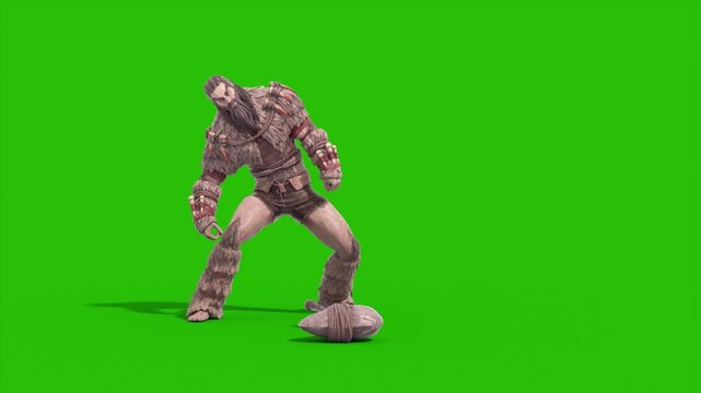Green Screen Barbarian Warrior Die Side 3D Animation Rendering CGI 4K