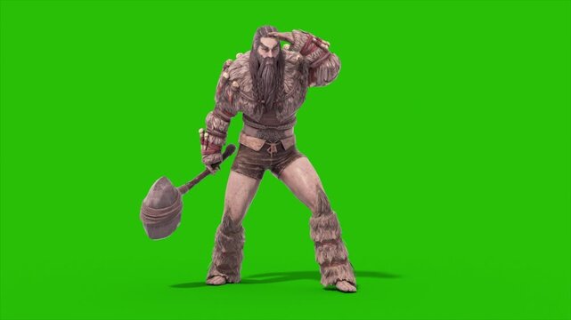 Green Screen Barbarian Warrior Look Around Idle 3D Animation Rendering CGI 4K