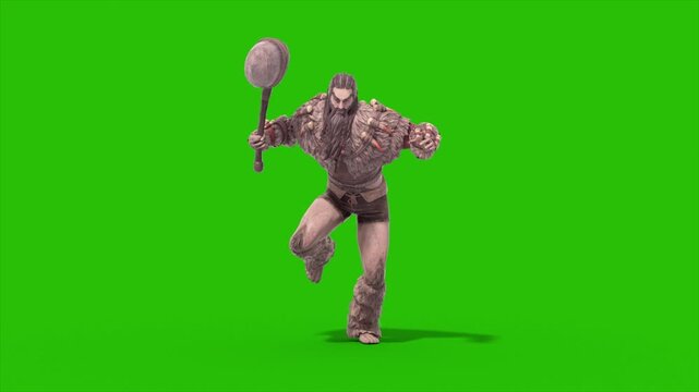 Green Screen Barbarian Warrior Runcycle Loop Front 3D Animation Rendering CGI 4K