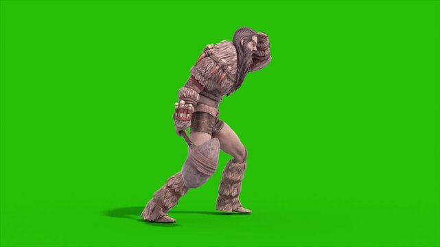 Green Screen Barbarian Warrior Look Around Side Idle 3D Animation Rendering CGI 4K