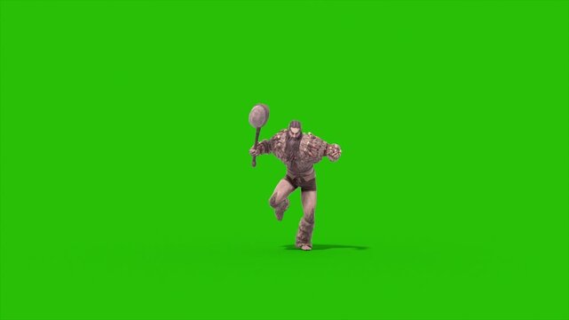 Green Screen Barbarian Warrior Runs Front 3D Animation Rendering CGI 4K