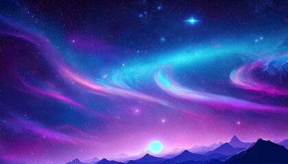Obraz premium Blue Violet Abstract Space Background Far Galaxy Night Stars
