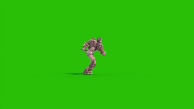 Green Screen Barbarian Warrior Walks Side 3D Animation Rendering CGI 4K