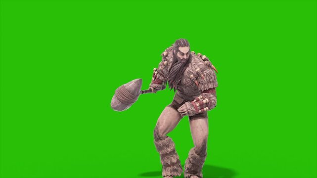 Green Screen Barbarian Warrior Walks Front 3D Animation Rendering CGI 4K