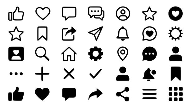 Minimal Social Media Interface Icon Collection Vector