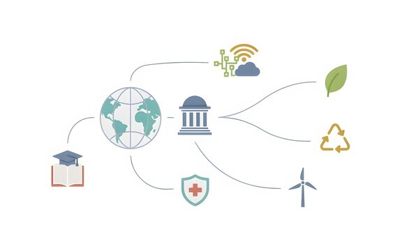 Educational sustainability and technology icons set
