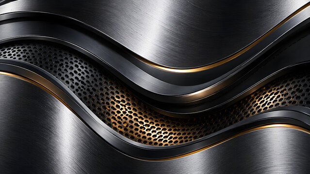 Industrial Steel Wave Background. Premium brushed steel waves with perforated metal core and luxury industrial texture.