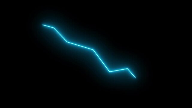Animated neon blue financial line graph showing market downtrend and economic decline with glowing arrow indicator for business presentations, data analysis, and corporate economic reporting concepts