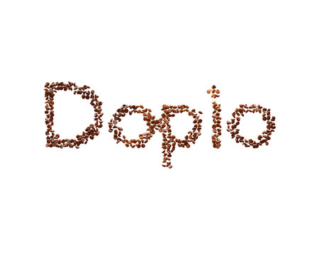 Text of coffee grains on white background. 3d render illustration.