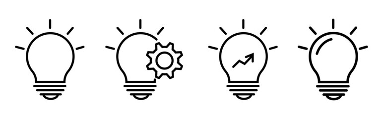 Light Bulb Idea and Inspiration Icon Set. Creative Thinking, Innovation, Brainstorming, Business Solutions and Startup Outline Vector Symbols © Nelli