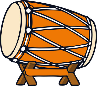 Traditional Double-Headed Kendang Drum Musical Instrument Flat Vector Icon