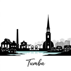 Fototapeta premium Tumba Sweden Skyline Silhouette – Historic Stockholm Suburb Vector Illustration