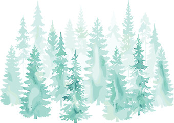 Obraz premium Green pine forest winter landscape vector illustration with snowy evergreen trees
