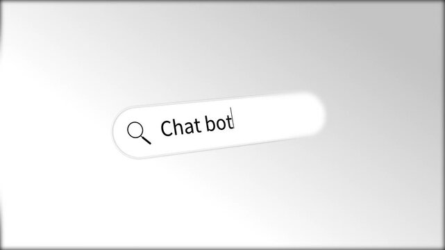 AI chat search interface visual with clean white input box, black typed words, and minimal browser style. Perfect for bot explainer videos, help screens, web promos, and digital overlays.