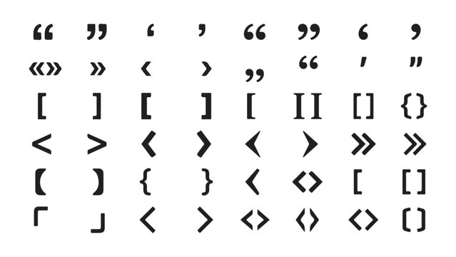 Diverse Punctuation Icons: Quotation Marks, Brackets, and Braces for Design Elements