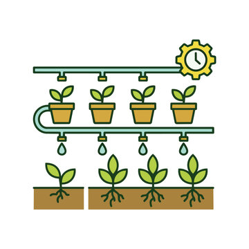 Automated drip irrigation system for plants smart farming vector illustration