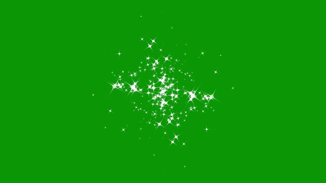 Shimmering white star particle trail and star sparkle vector doodles, luxury festive glitter overlay template, abstract glowing magic light line burst graphic element loop on green screen. 4k video