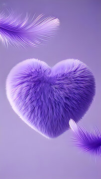 Purple feather heart shape with soft purple background