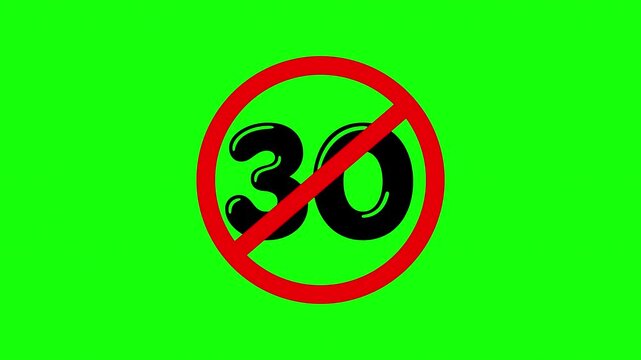 Green screen with prohibition signs showing number 30 during a clear motion