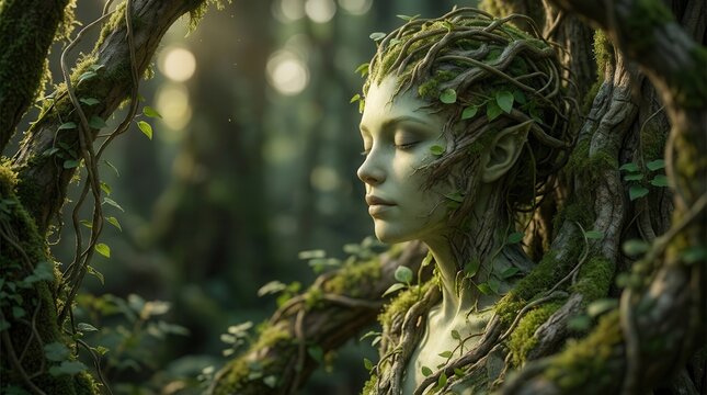 An enchanting forest nymph or dryad figure symbolizing the spirit of the woods.