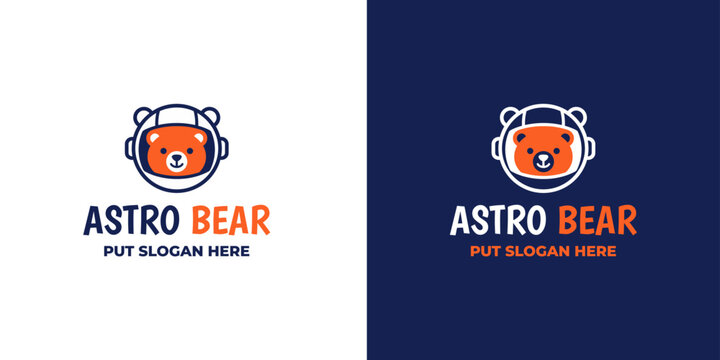 Cute astronaut bear logo template with space helmet design for kids' brand or creative business