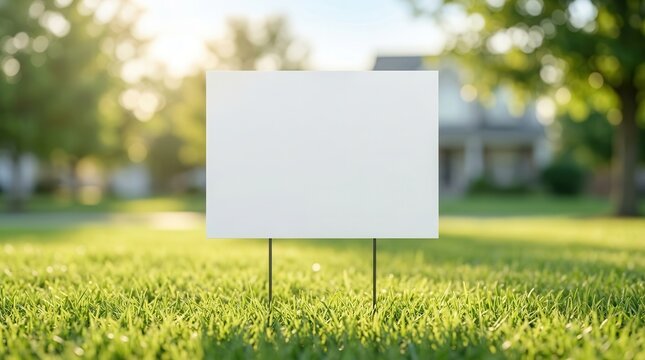 A white blank sign for outdoor advertising stands in a lush grassy field.