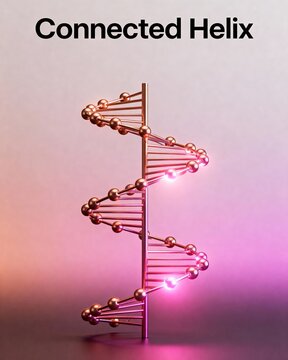 3D connected helix structure with glowing nodes. Abstract digital network design for futuristic tech concepts Ideal for branding, advertising, presentations, websites, social media, banners, pac siyam