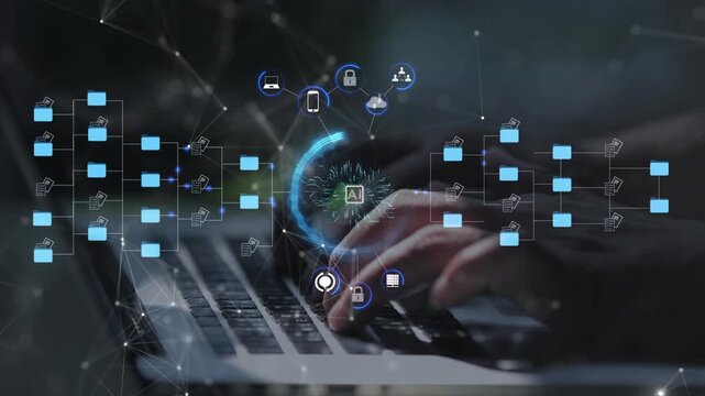 Ai Futuristic holographic data interface file folder digital manage documents cloud big database paperless search scanning Ai business virtual screen Automation Storage office artificial intelligence