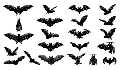 Fototapeta premium SEO Title: Premium Bat Silhouette Collection with Flying Hanging and Logo Style Vector Shapes