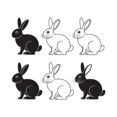 Rabbit silhouettes and line art on a white background © NILUFA