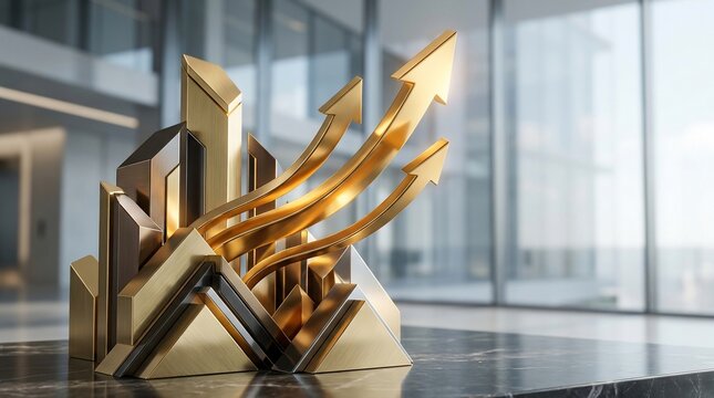 Golden upward arrows symbolizing financial growth and success
