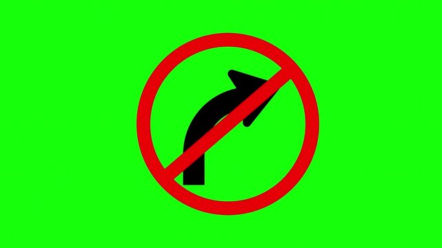 No Turn Arrows on Green Screen Background with Red Prohibition Circles and Black Stripes