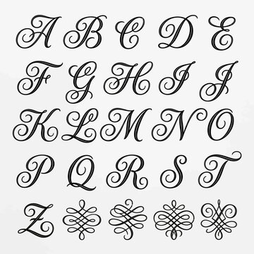 Elegant Calligraphy Alphabet Letters and Decorative Flourishes.