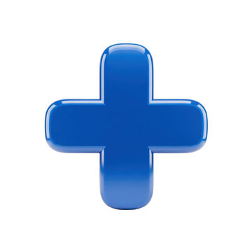 Glossy blue plus sign symbol isolated on transparent background