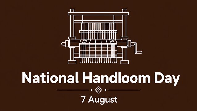 Vintage handloom illustration celebrating National Handloom Day on August 7th with traditional textile weaving machine design