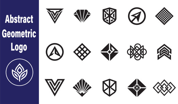 Abstract Geometric Logo Vector Collection, Modern Minimal Logo Icon Set, Creative Geometric Brand Logo Bundle