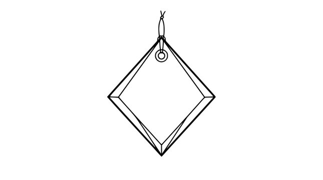 Diamond shaped crystal suncatcher pendant with loop for hanging, isolated on white background.