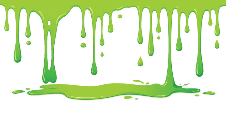 Bright green liquid slime dripping down and creating a puddle on the floor