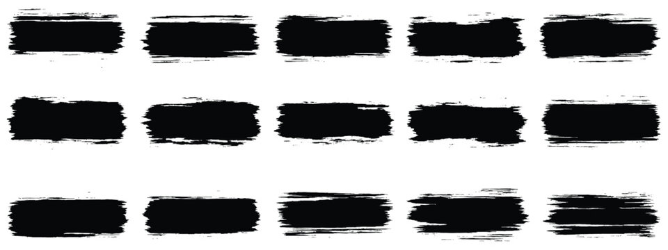 Unique Black Brush strokes vector set. Set of rectangle shape brush strokes. Set of paint brush stroke and abstract grunge banner for graphic background decoration. 100% vector eps-10