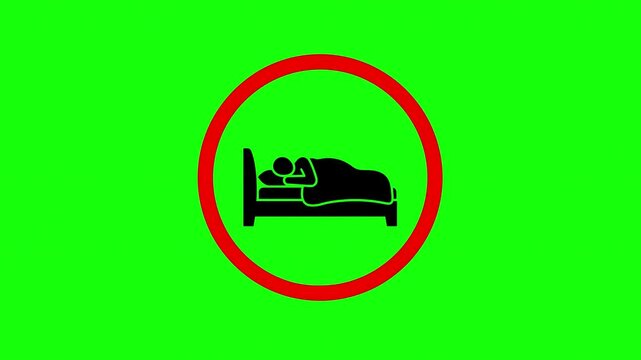 Simple bed icons in red circles on black and green striped background with cinematic motion