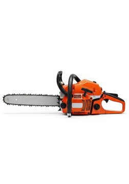 Professional Orange Gasoline Powered Chainsaw Isolated on White Background for Forestry and Woodworking Projects