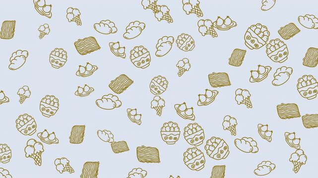 Seamless Food Doodle Pattern with Ice Cream and Noodles